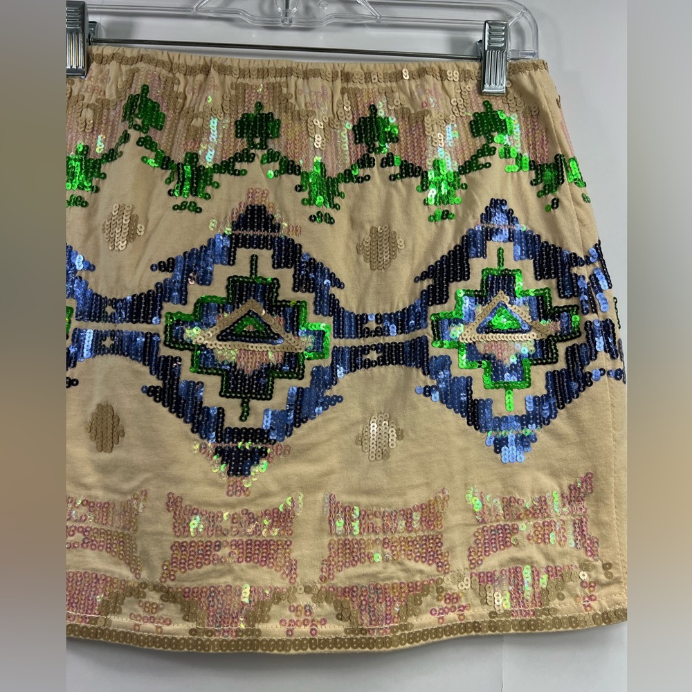 Tribal Aztec Festival Print Sequin Mini Lined Skirt Size Medium - Picture 2 of 9